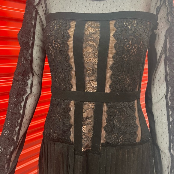 BCBGMaxAzria Sheer Black Lace Long Sleeve Dress - Picture 5 of 8